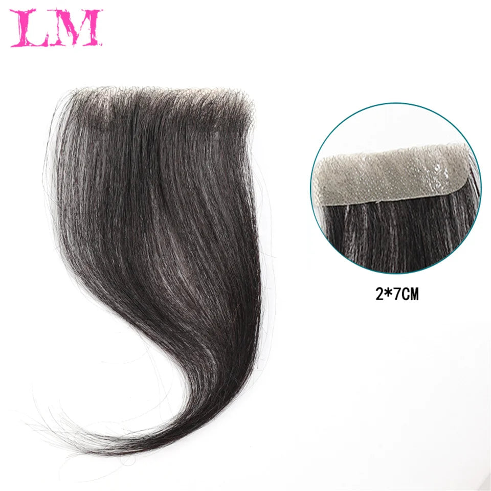 LM Natural Human Hair Clip-In Bangs,Hairline Replacement Lanugo Bangs Hand Woven Hair Bangs With Sideburns Clip In Hair Extensio