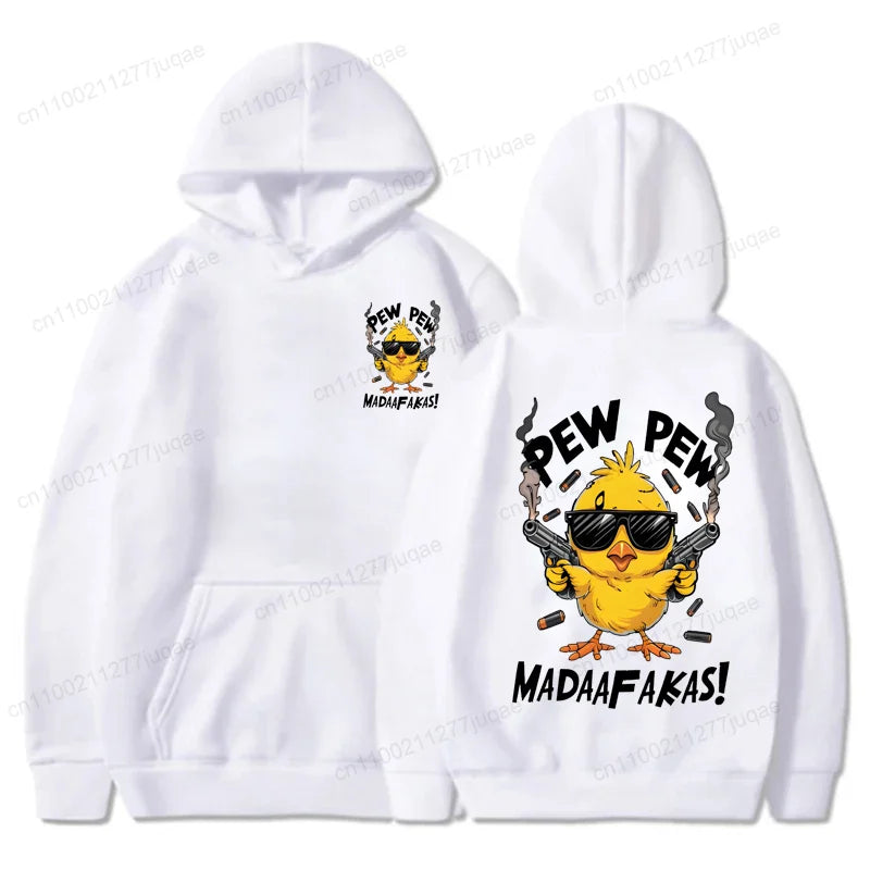 Pew Pew Madafakas Men's Hoodies Cute Chick Funny Graphic Sweatshirts Tops Trendy Streetwear Male Oversized Hooded Hoodie Clothes