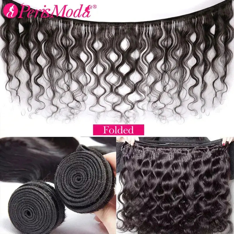 PerisModa Body Wave Human Hair Bundles With Closure 5x5 Transparent Lace 4×4 Brown Lace Brazilian Remy 12A Human Hair Extensions