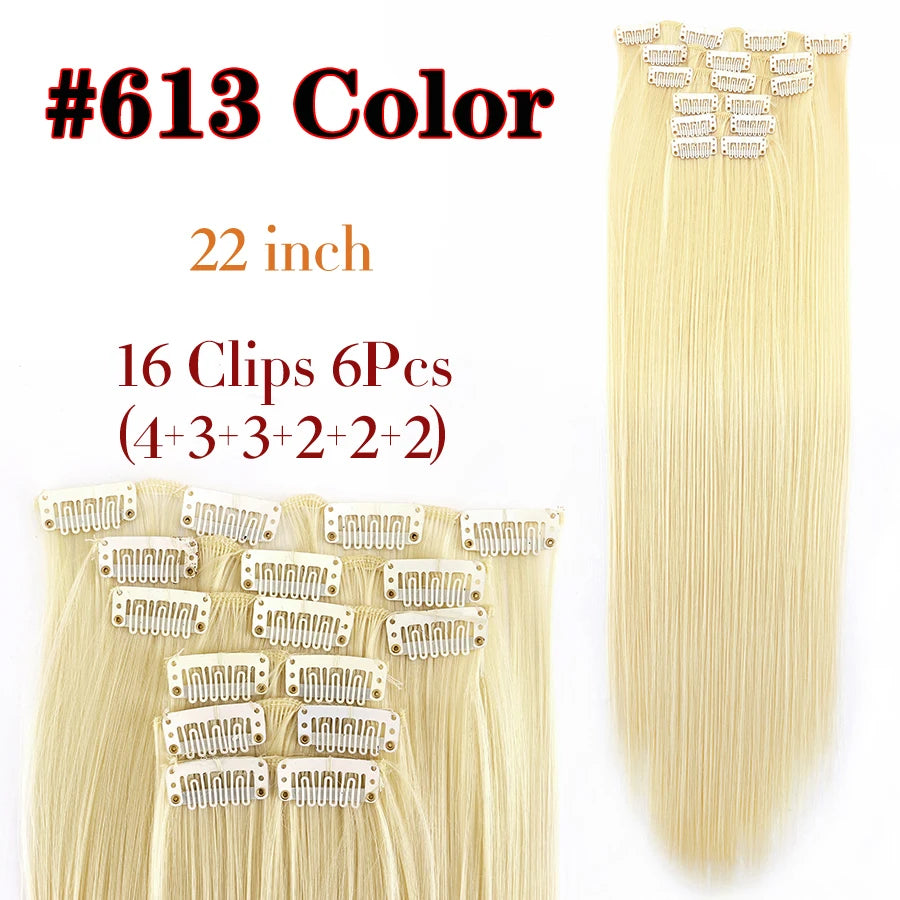 Clip-In Hair Extensions Syntetic Hair 22Inch Long Wave Hair Extensions Ombre Cclip-In One Piece 6Pcs/Set Fake Hairpiece