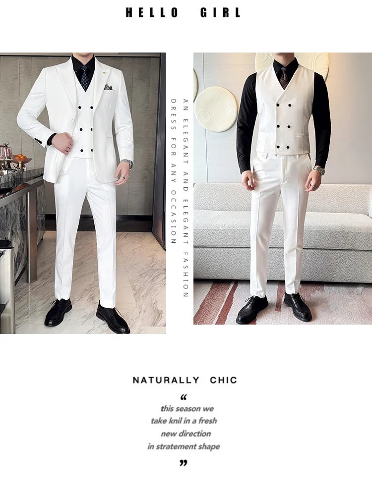 Slim-Fit Three-Piece Set Korean Style Two-Button Groomsmen Formal Wedding Business Suit Handsome Groom Best Man Dress High-