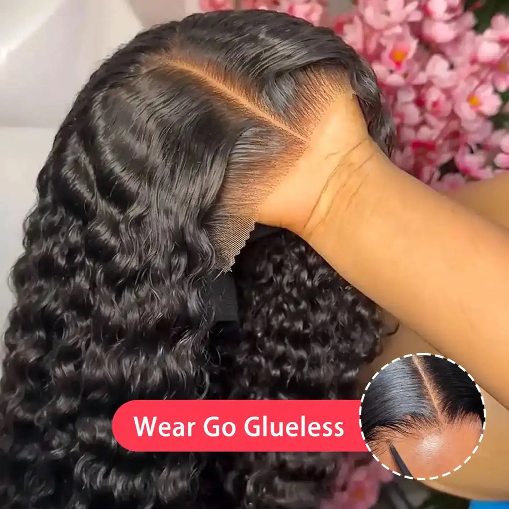 Deep Wave Black Color Soft Synthetic 13X4X1 HD Lace Front Wigs For Women Prepuck Bleach Knots Glueless Wig Daily Party Cosplay