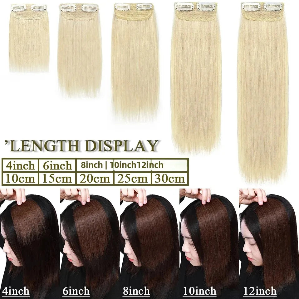 S-noilte 1pc Straight Clip in Hair Extensions Human Hair Side Head 8inch 12inch Black Brown Women Fake Hairpiece Platinum Blonde