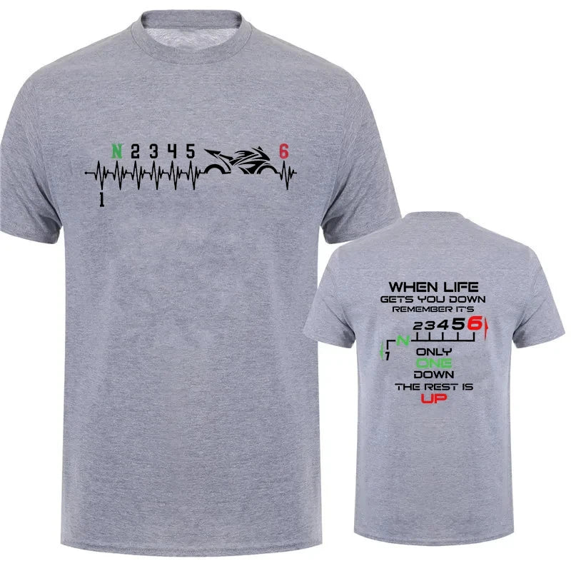 1N23456 Motorcycle Gear Biker Heartbeat Print Men T-Shirts Summer Men's T Shirt Clothing Oversized Men Tshirt Graphic T Shirt