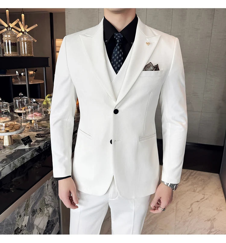 Slim-Fit Three-Piece Set Korean Style Two-Button Groomsmen Formal Wedding Business Suit Handsome Groom Best Man Dress High-