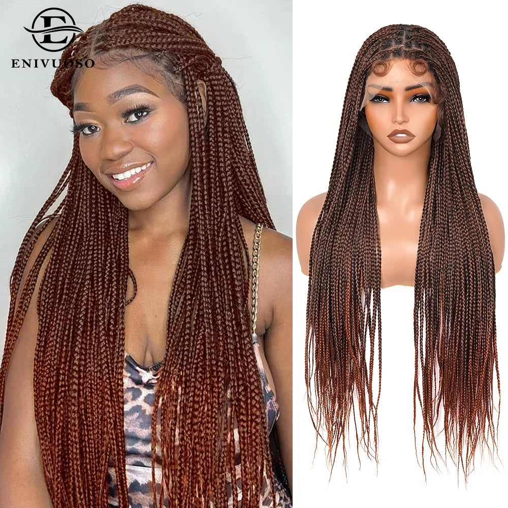 34Inch Knotless Box Braided Wigs for Black Women Synthetic Full Double Lace Front Braided Wig with Baby Hair Synthetic Braid Wig