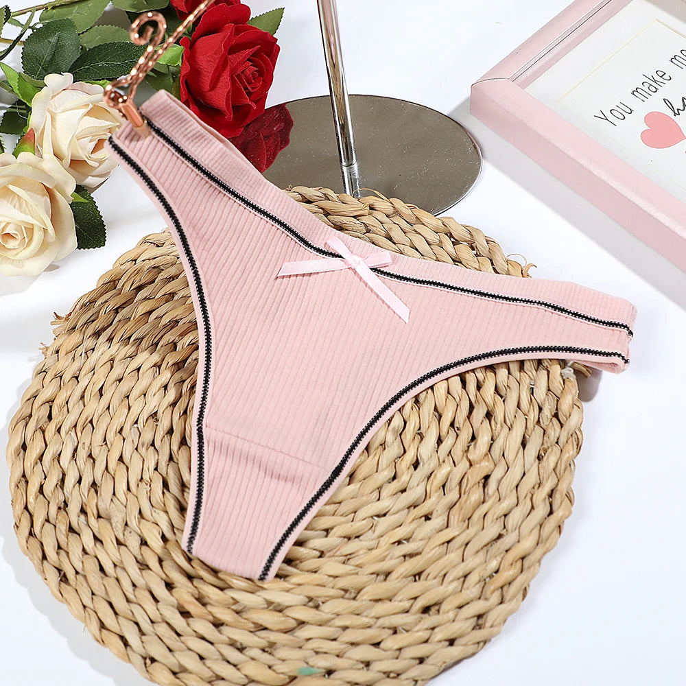 Women's Thong Sexy Panties Cotton Bow Tie Underpants Comfort Soft Intimates Lady Briefs Female Panty Lingerie Sexy Women