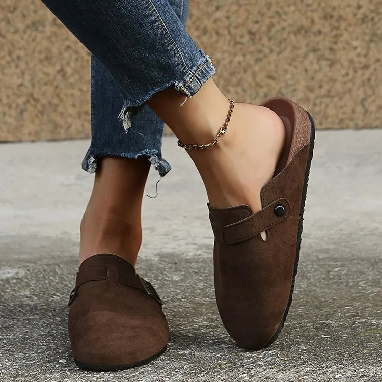 2026 Fashion Women Casual Faux Suede Slippers Wedges Heel Cork Mules Platform Clog Non Slip Sole Buckle Outdoor Home Shoes35--44