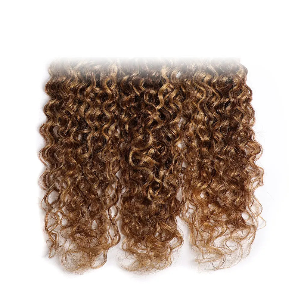 Water Wave Weave Highlight Bundles Human Hair  Brown Hair Highlighted Honey Blonde Human Hair Bundles 1 3 4 Pcs Colored Weaves
