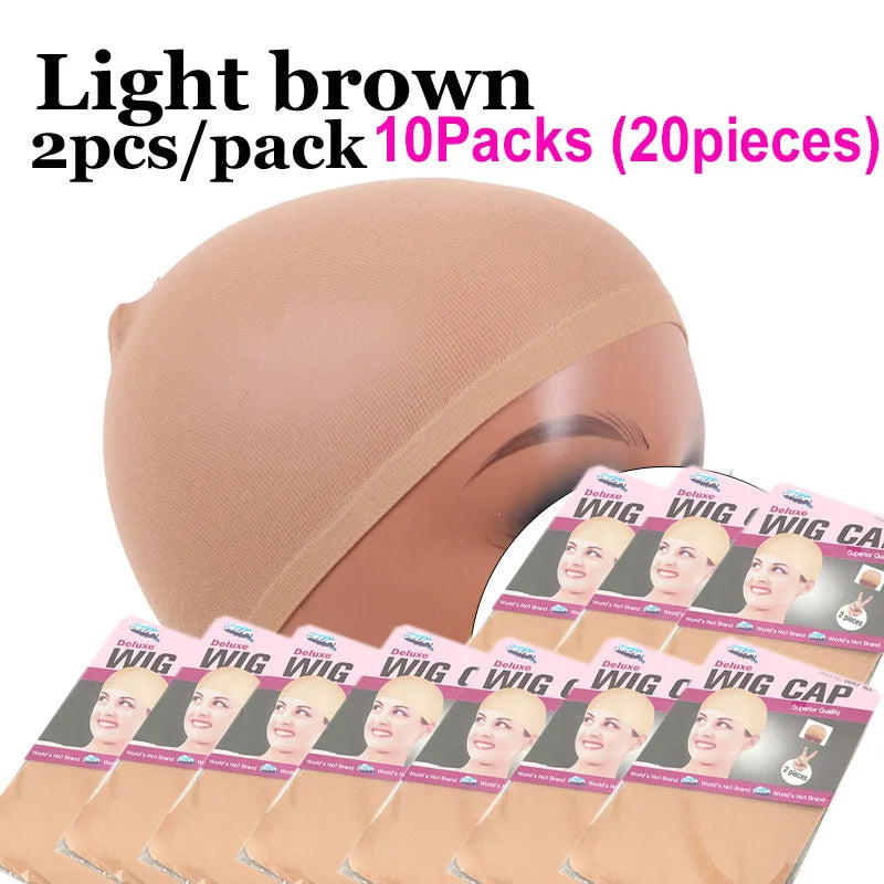 Dark Brown Wig Cap For Lace Front Wigs 20Pcs (10 Packs) Nylon Wig Cap For Wigs Making Stretchy Stocking Wig Caps For Women