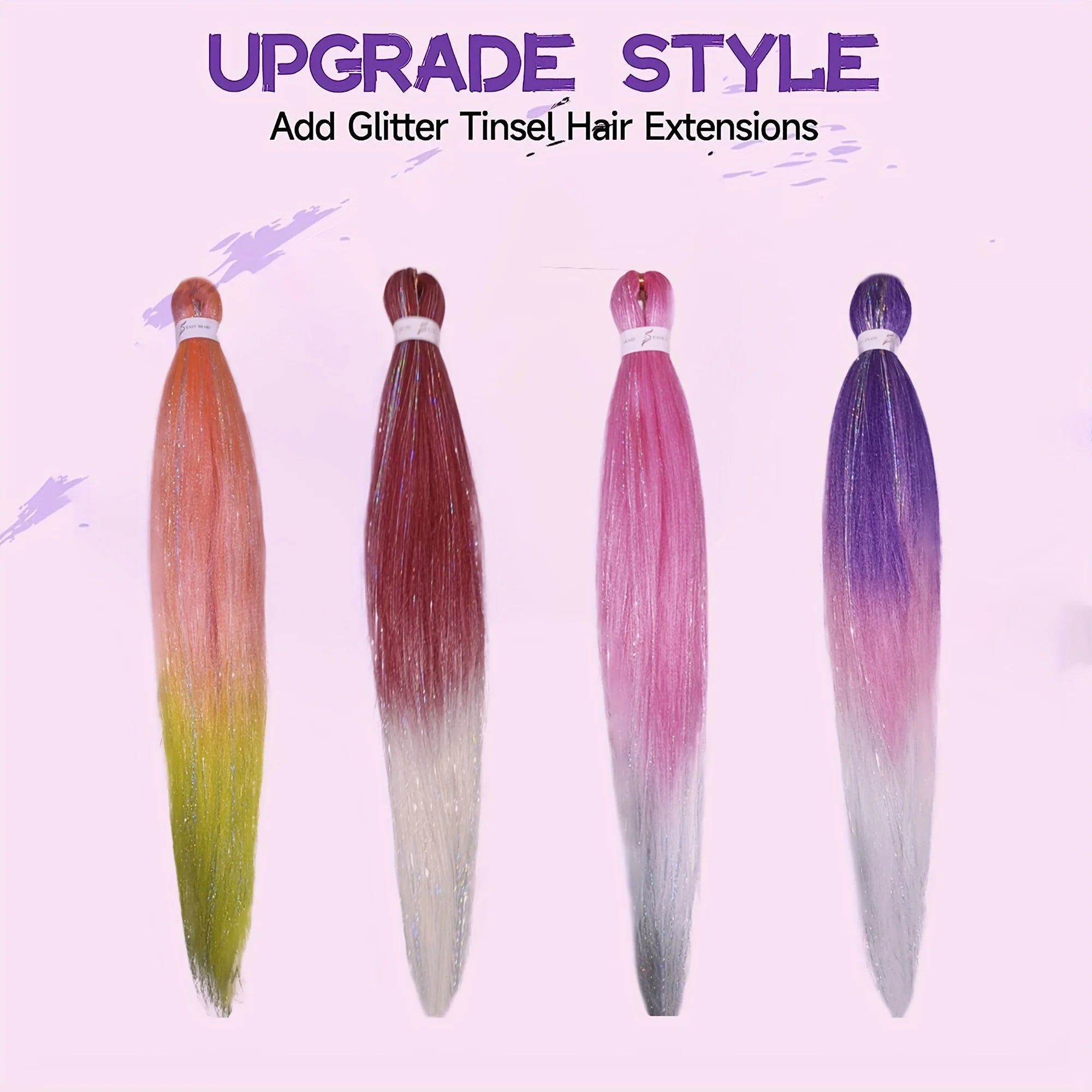 Dard Red White 3 Tones Ombre Straight Braids Blend Hair Tinsel Festival Rave Hair Extensions for Girls Crazy Hair Day Braids