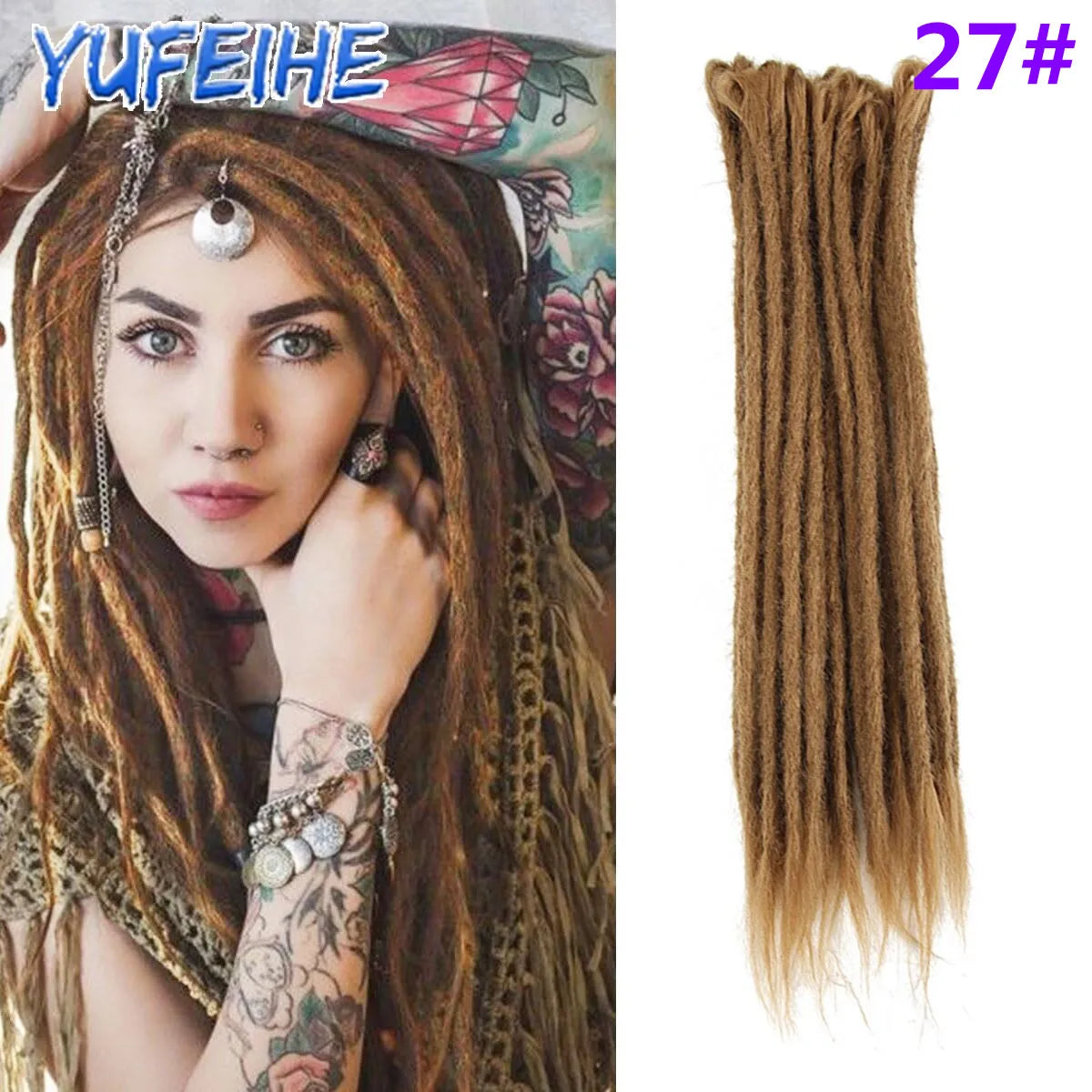 Dreadlocks Extensions Thin 0.7cm Width Synthetic Crochet Braids Hair Dreads Fake Hair Ombre Mint Green Reggae Hip Hop Style Pink