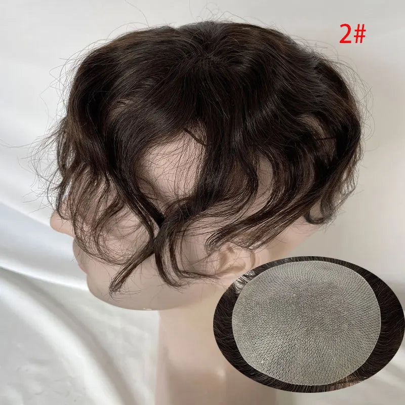European Human Hair Men's Wigs Full Skin PU Bald Spot Patches Toupee For Men and Women 8cm X 8cm Hair Piece  Glue On Hair System