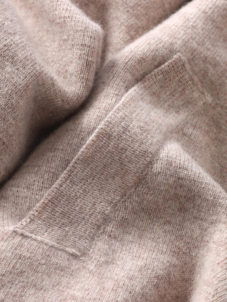 New 100% Pure Wool Knitwear Cardigan Sweater Men's Lapel Zipper Thick Jacket Shirt Collar Smart Casual Knitted Long Sleeve Tops