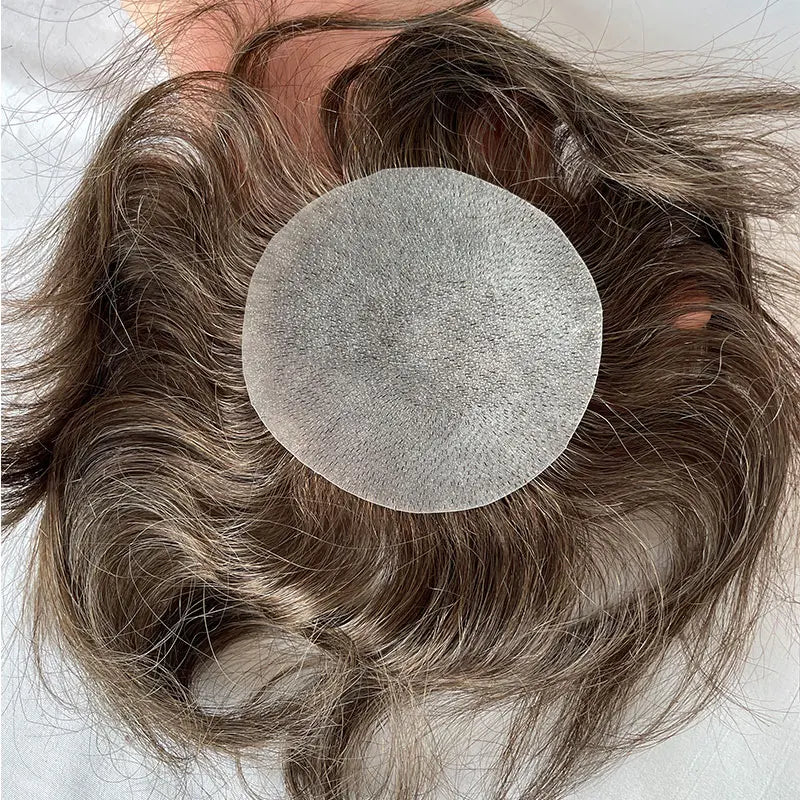 European Human Hair Men's Wigs Full Skin PU Bald Spot Patches Toupee For Men and Women 8cm X 8cm Hair Piece  Glue On Hair System