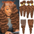 Loose Wave 30# Brown Human Hair  Bundles With 13X4 HD Closure Malaysian Virgin 12A Human Hair 3Bundles With Closure Raw Hair