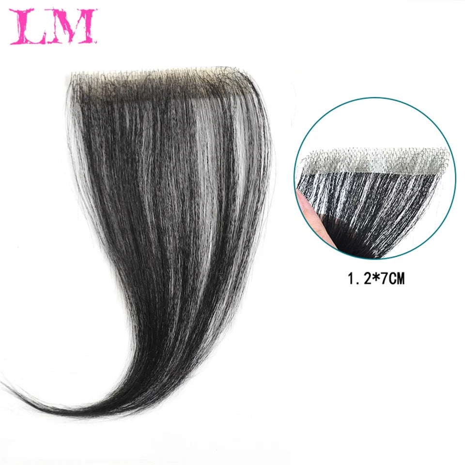 LM Natural Human Hair Clip-In Bangs,Hairline Replacement Lanugo Bangs Hand Woven Hair Bangs With Sideburns Clip In Hair Extensio