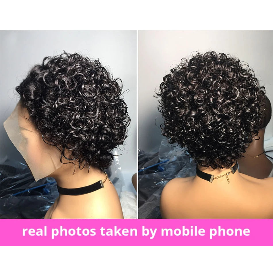 Short Pixie Cut Wigs Brazilian Human Hair Curly Wigs Cheap 13X1 Transparent Lace Wig Preplucked Hairline Wigs For Black Women