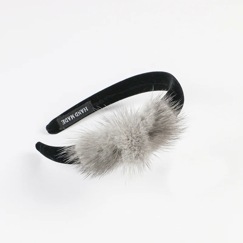 Real Mink Cosmetic Headbands Women High Quality Bow Hair Bands hair accessory Fashion Plush Hair Clips cute Real Fur Gifts