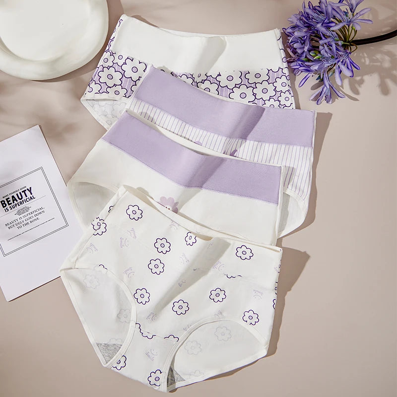 Plus Size 4Pcs High Waist Women‘s Panties Body Shaper Underwear Breathable Cotton Briefs Grils Panty Sexy Slim Female Lingerie