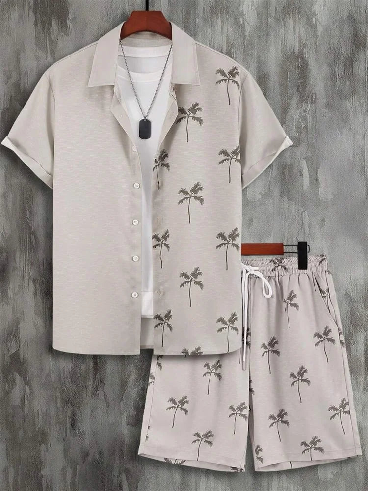 2025 Men's Short-sleeved Shirt Set Luxurious Retro Pattern Print Casual Fashion Daily Summer Vacation