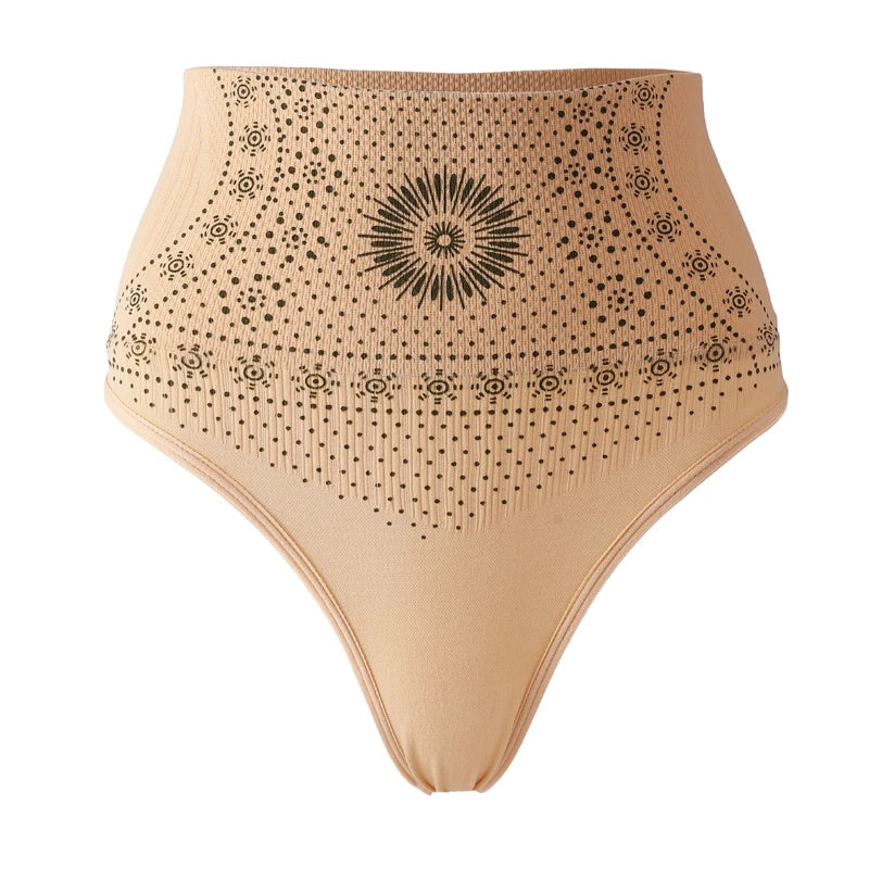 Flarixa 1/2/3Pcs Women Seamless High Rise Thongs Panties Printed Tummy Contol Panty Double Layer Shaping Underwear