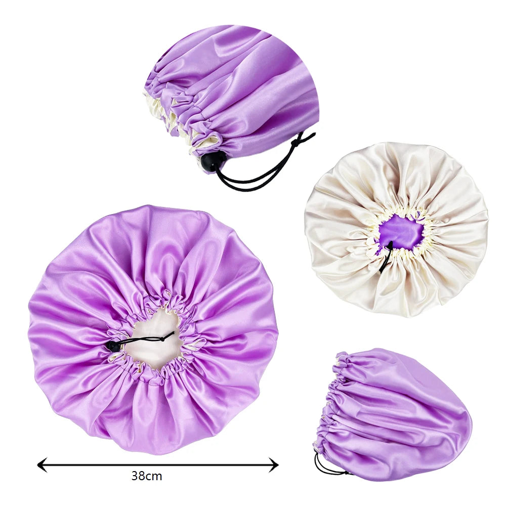 New Solid Women Satin Bonnet Fashion Stain Silky Big Bonnet for Lady Sleep Cap Headwrap Hat Hair Wrap Accessories Wholesale