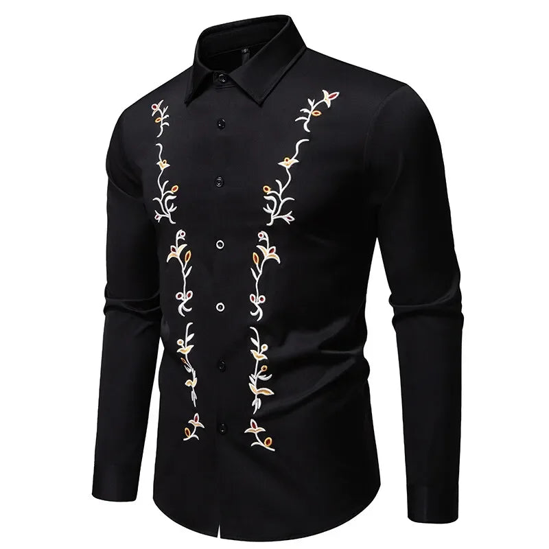 High Quality Men's Casual Long Sleeved Shirt Daily Floral Shirt Party Streetwear Embroidery Tops