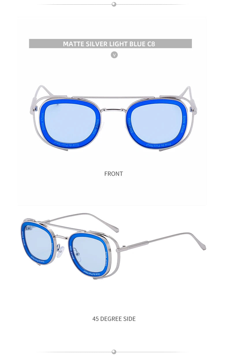 Steampunk Square Pilot Sunglasses Men 2025 Luxury Brand Retro Metal Frame Sun Glasses For Male Double Beam Eyewear UV400 Shades