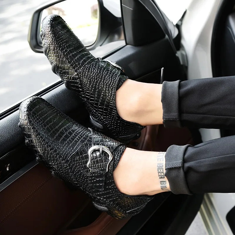 Crocodile Skin Loafer Shoes Men Genuine Leather Slip-on Moccasins Handmade Male Outdoor Casual Shoes Drive Walk Luxury Leisure