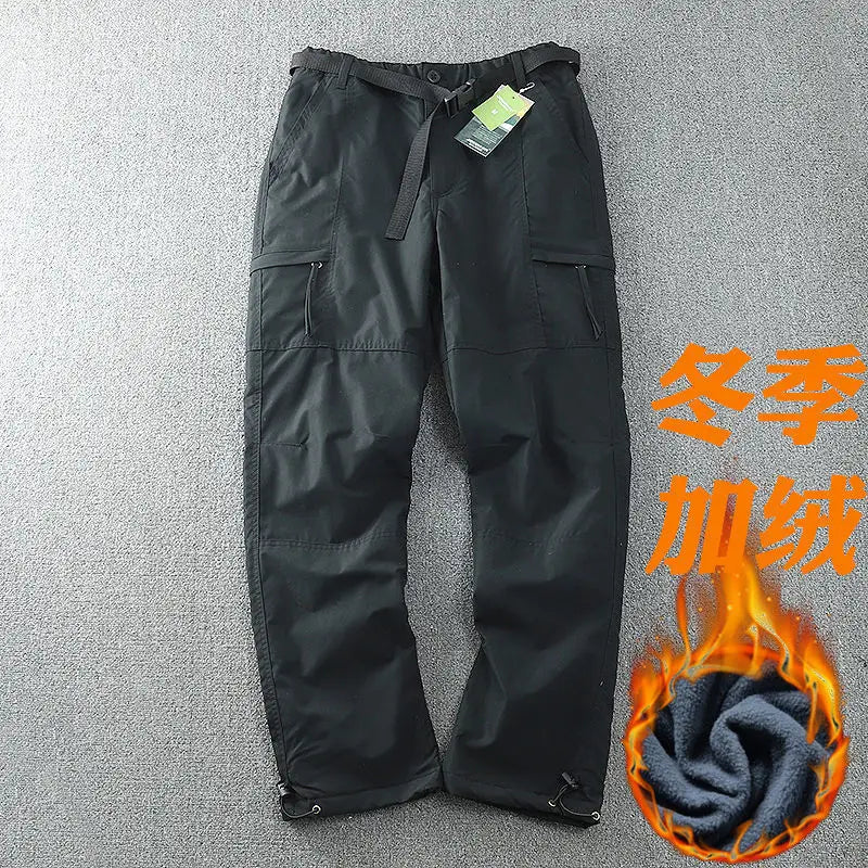 6XL Thick Waterproof Warm Fleece Cargo Pants Men Winter Outdoor Plus Velvet Multi-pockets Loose Straight Casual Overall Trousers