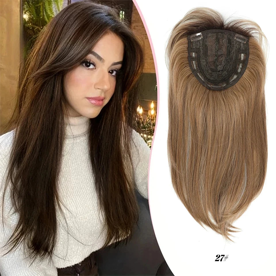 Synthetic Topper Clip In Hair Extensions with Bangs for Women Increase The Amount Of Hair On The Top Of The Head Cover The White