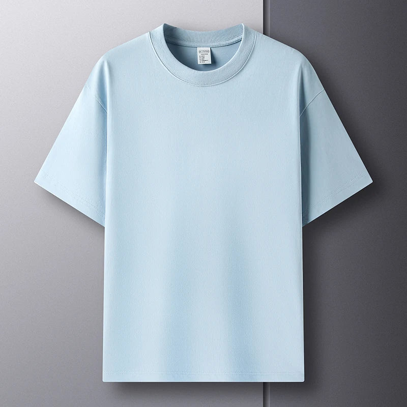 100% pure cotton short sleeved men's round neck T-shirt summer new high-end fashion youth couple loose casual breathable top