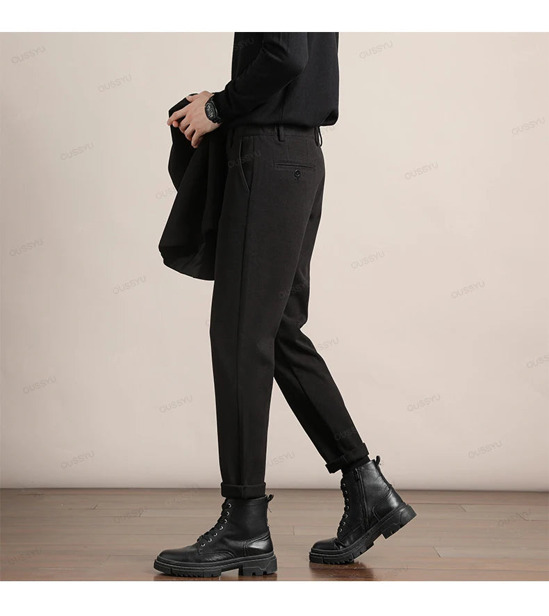 Brand Clothing Autumn Winter Luxury Suit Pants Men Thick Business Elastic Waist Woolen Ankle Pant Korean Formal Long Trousers