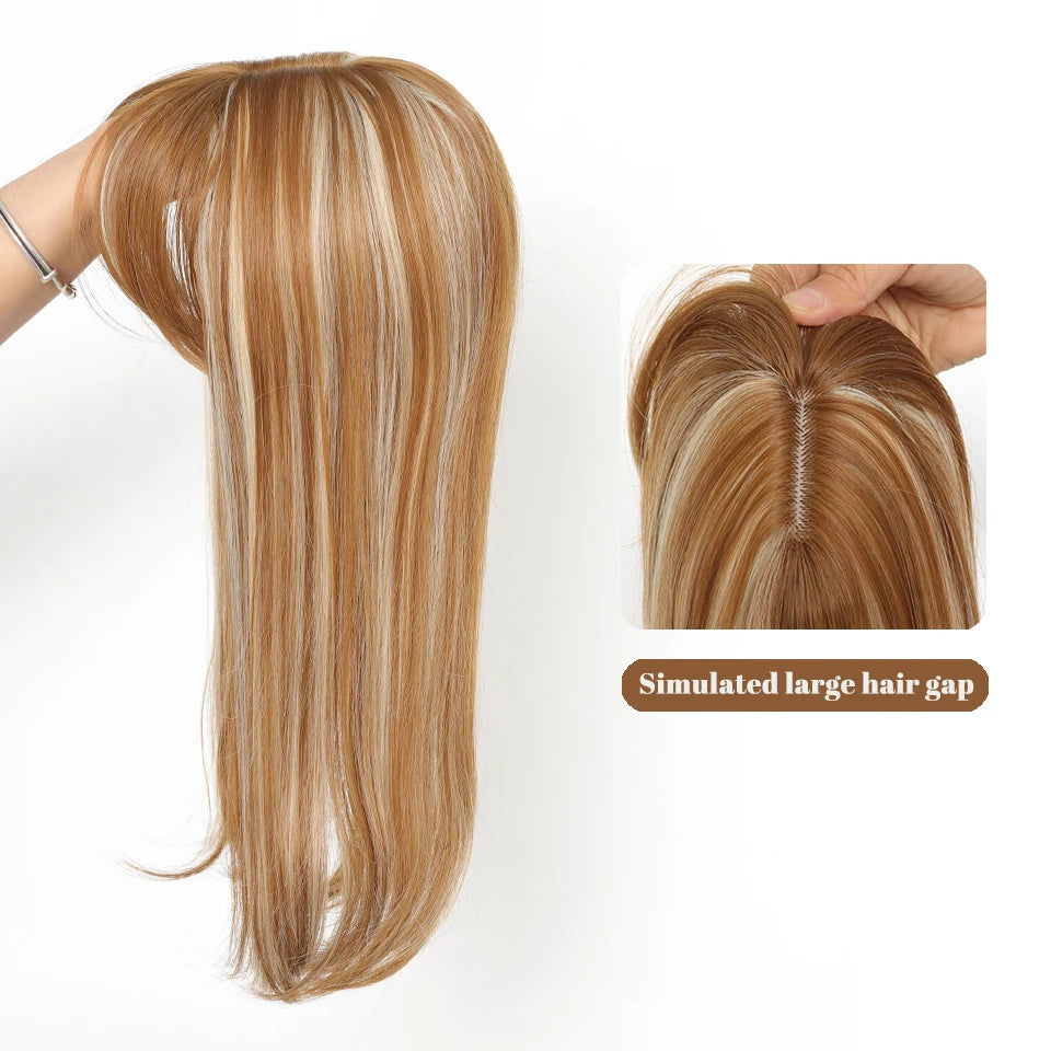 Synthetic Topper Clip In Hair Extensions with Bangs for Women Increase The Amount Of Hair On The Top Of The Head Cover The White