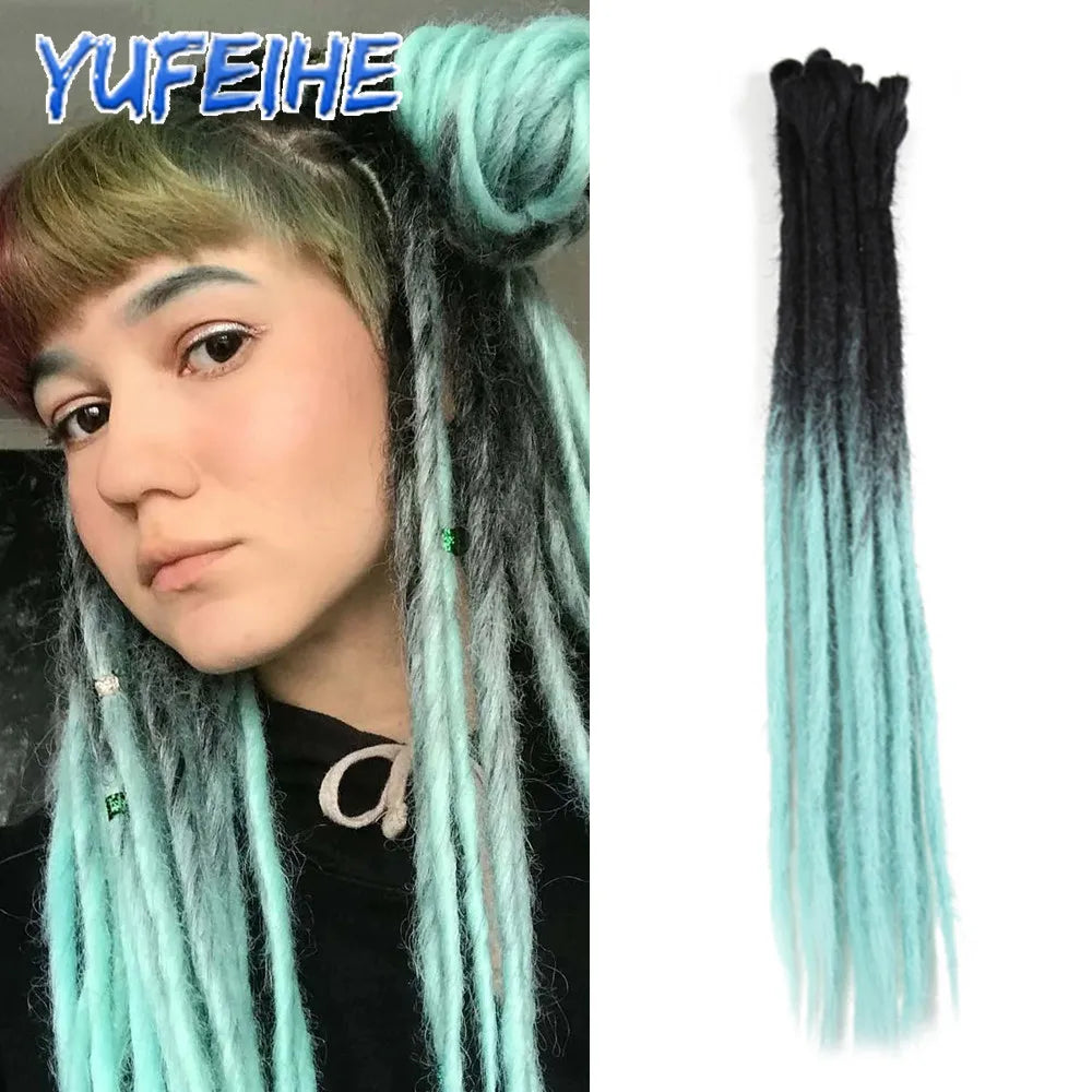 Dreadlocks Extensions Thin 0.7cm Width Synthetic Crochet Braids Hair Dreads Fake Hair Ombre Mint Green Reggae Hip Hop Style Pink
