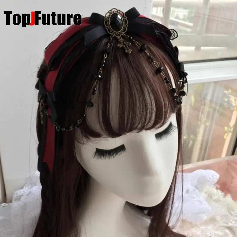 “Castle Night“ Gothic Women Subculture Punk Y2K girl Harajuku dark Bow Hairpin Hair clip Edge clamp Hair accessories headband