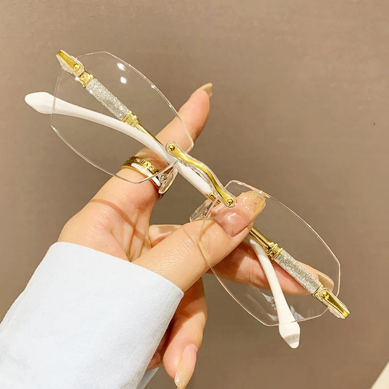 High Definition Lens Reading Glasses Women's Trendy Rimless Anti Blue Light Farsighted Eyewear Prescription Diopter Eyeglasses