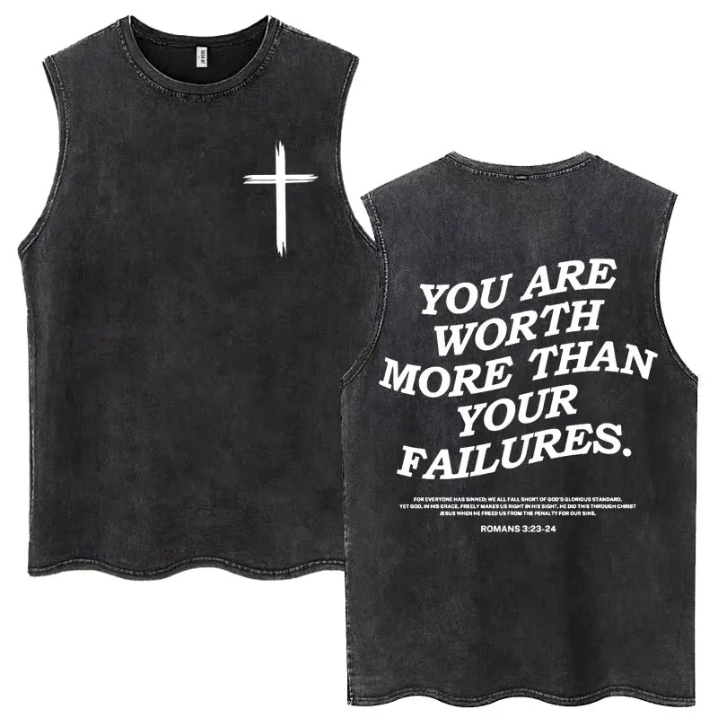 Christian Jesus Church Vintage Washed Tank Tops Bible Verse God Loves You Sleeveless T-shirt Men Women Cotton Loose Y2k T Shirts