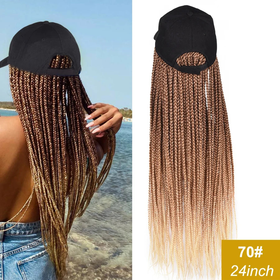 Synthetic Hat Wig Baseball Cap with Braiding Hair 24inch Long Braids Wigs Women Girls Daily Wear Ombre Blue Grey Brown Blonde