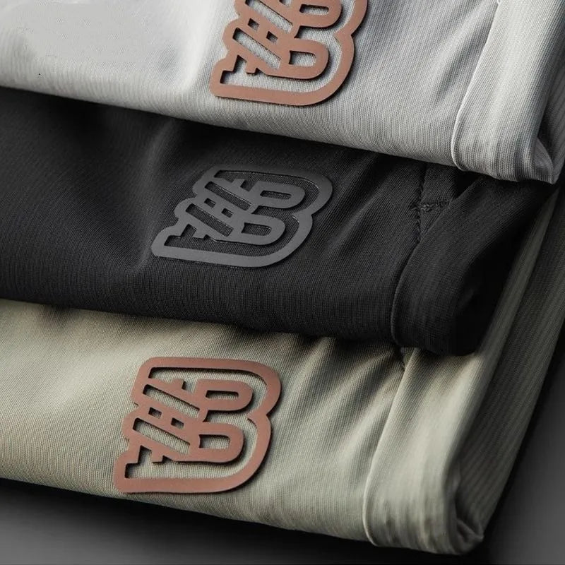 High end brand men's fashionable embroidered casual pants 2024 summer new cool silk breathable luxury solid color sports pants