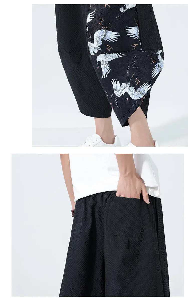 Summer Shorts Men Japanese Style Retro Comfortable Breathable Beach Pants Men Elastic Waistband Thin Loose Harun Casual Trousers