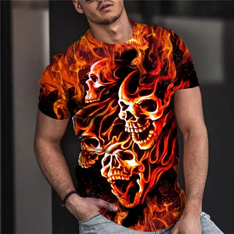Halloween Day of the Dead Skull Men's Skull Graphic Prints T Shirt Retro Short Sleeve T shirt 3D Print Vintage Designer Holiday