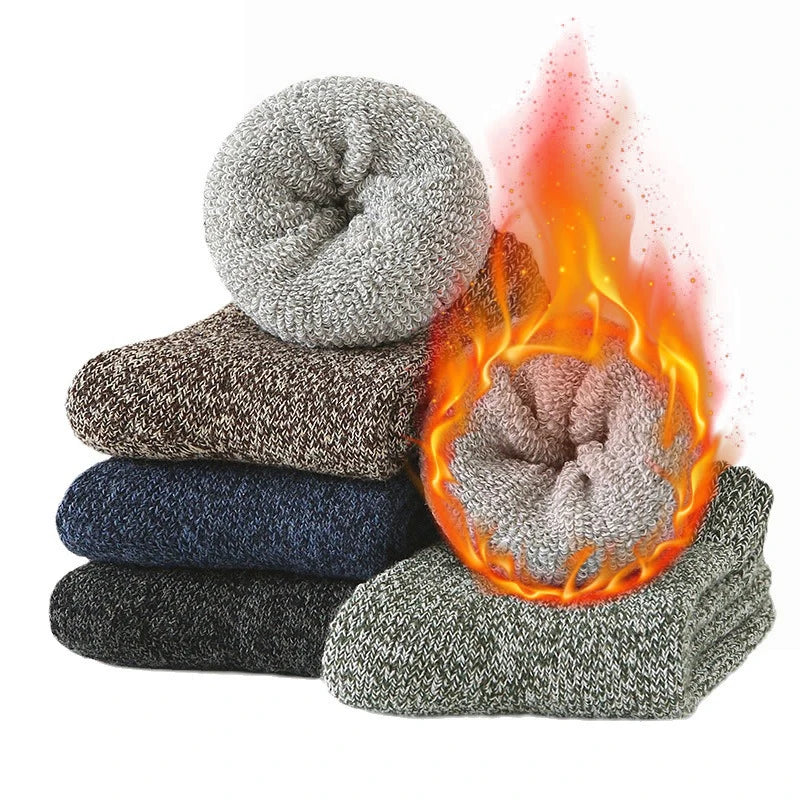 5 Pairs Winter Socks Men's Wool Warm Socks Thick Towel Mid-Calf Anti-Cold Snow Boots Socks Retro Solid Color Merino Terry Socks