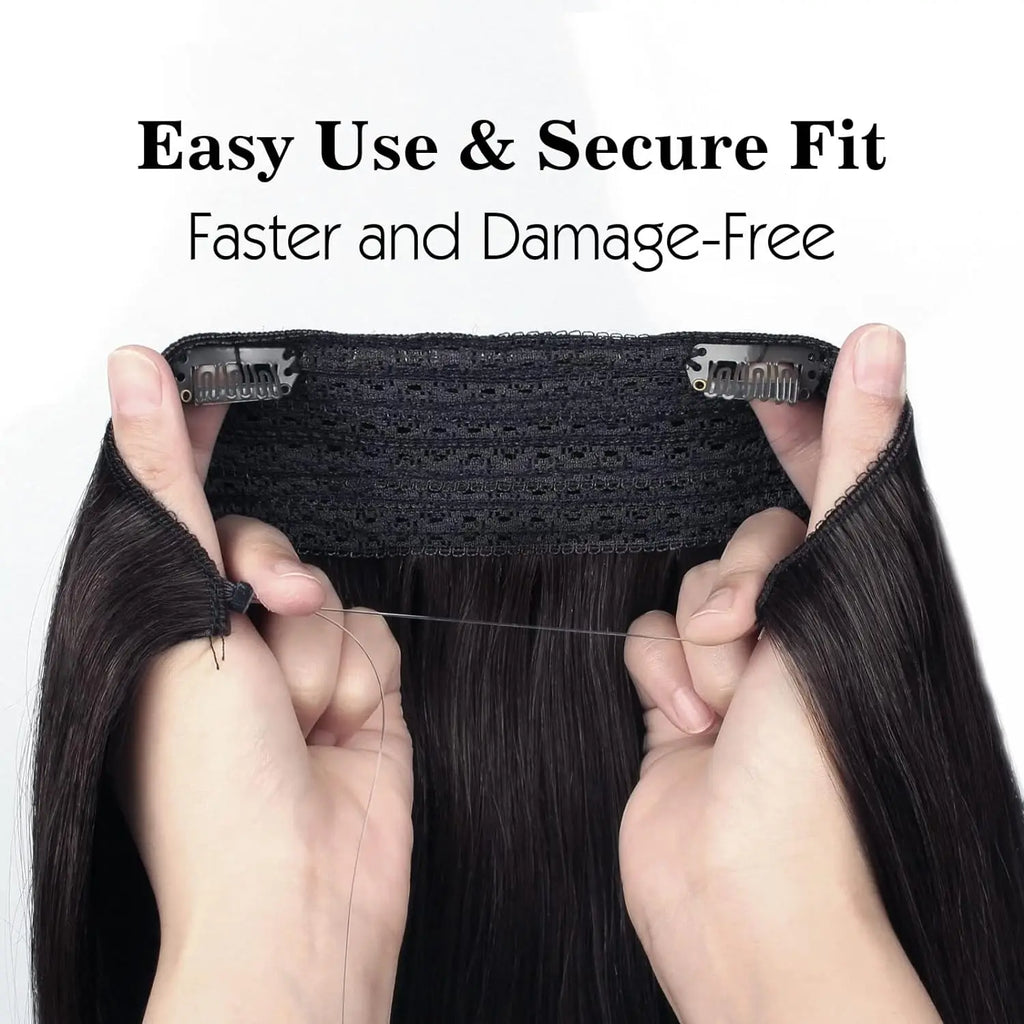 Human Hair Extensions Invisible Wire Hair Extensions Black Remy fish line hair Hairpiece with Fish Line