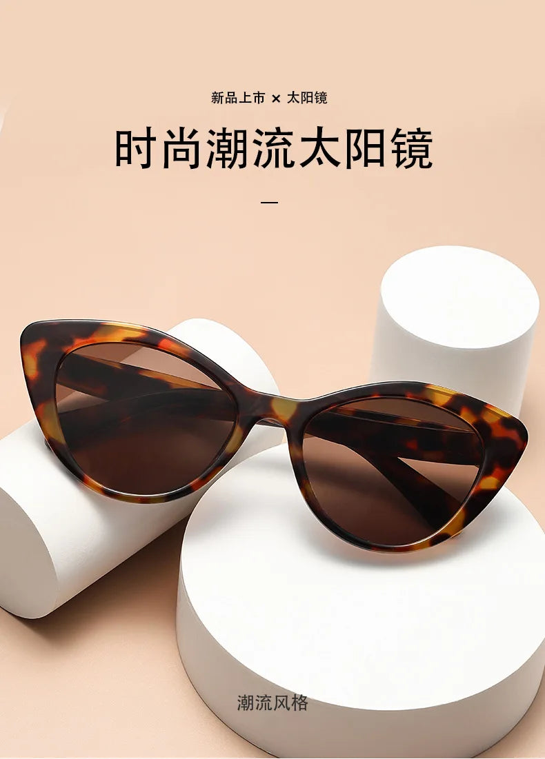 Fashion Cat Eye Women's Sunglasses 2025 Luxury Brand Designer Black Leopard Small Frame Sun Glasses UV400 Girl Letter Eyewear