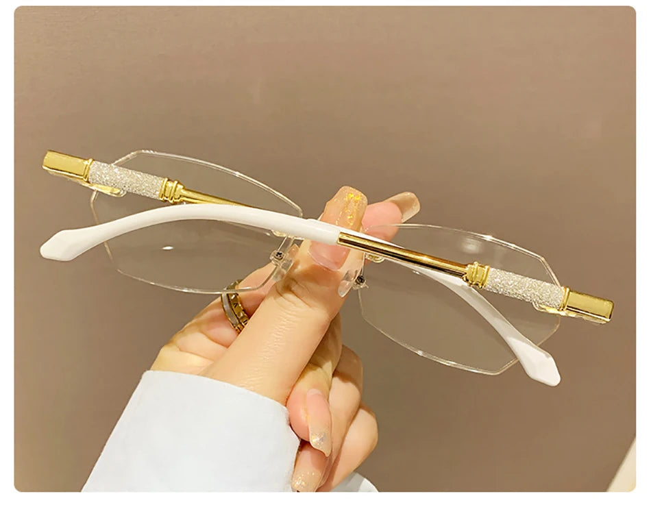 High Definition Lens Reading Glasses Women's Trendy Rimless Anti Blue Light Farsighted Eyewear Prescription Diopter Eyeglasses