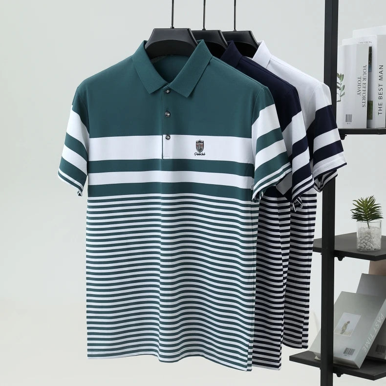 Light luxury fashion striped short sleeve polo shirt high-end brand embroidery summer breathable Paul T-shirt casual men's wear