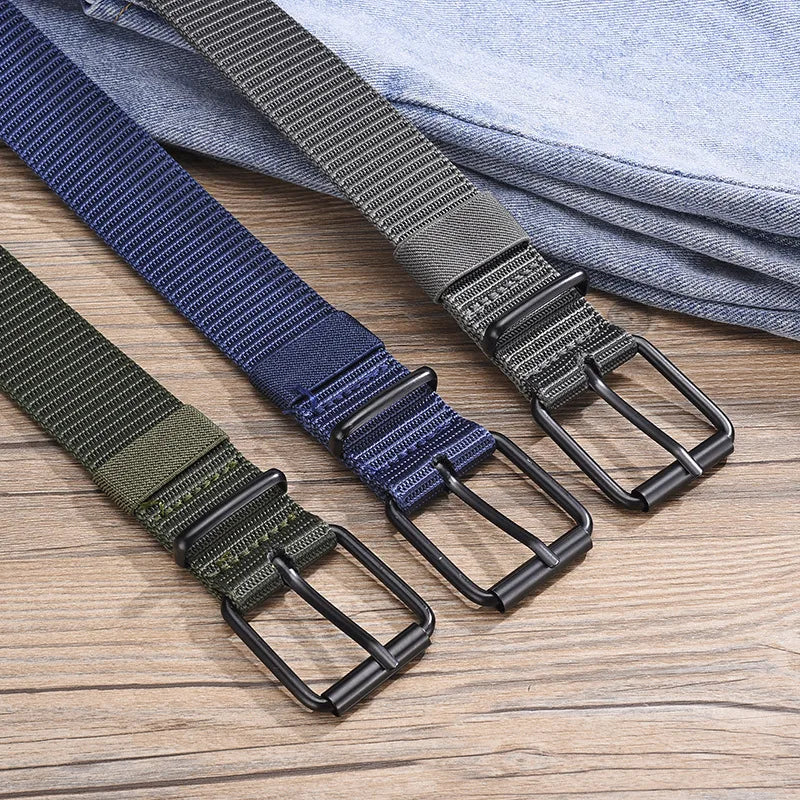 1pc Men's Belt Porous Canvas Metal Pin Buckle Belt Outdoor Sports Belt Women's Fashion Eyelet Belt With Jeans Belt For Men Women