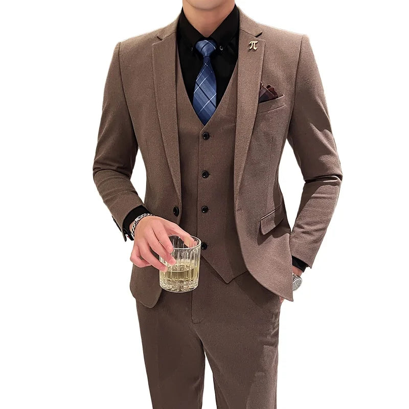 2025 Suit (blazer+vest+pants) Fashion Business Casual Hosts The Korean Version of The British Style Slim Gentleman Wedding